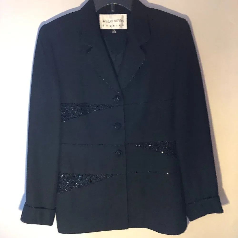 Albert Nipon  Evening Size 4 Black Jacket Blazer Button Front, Classy